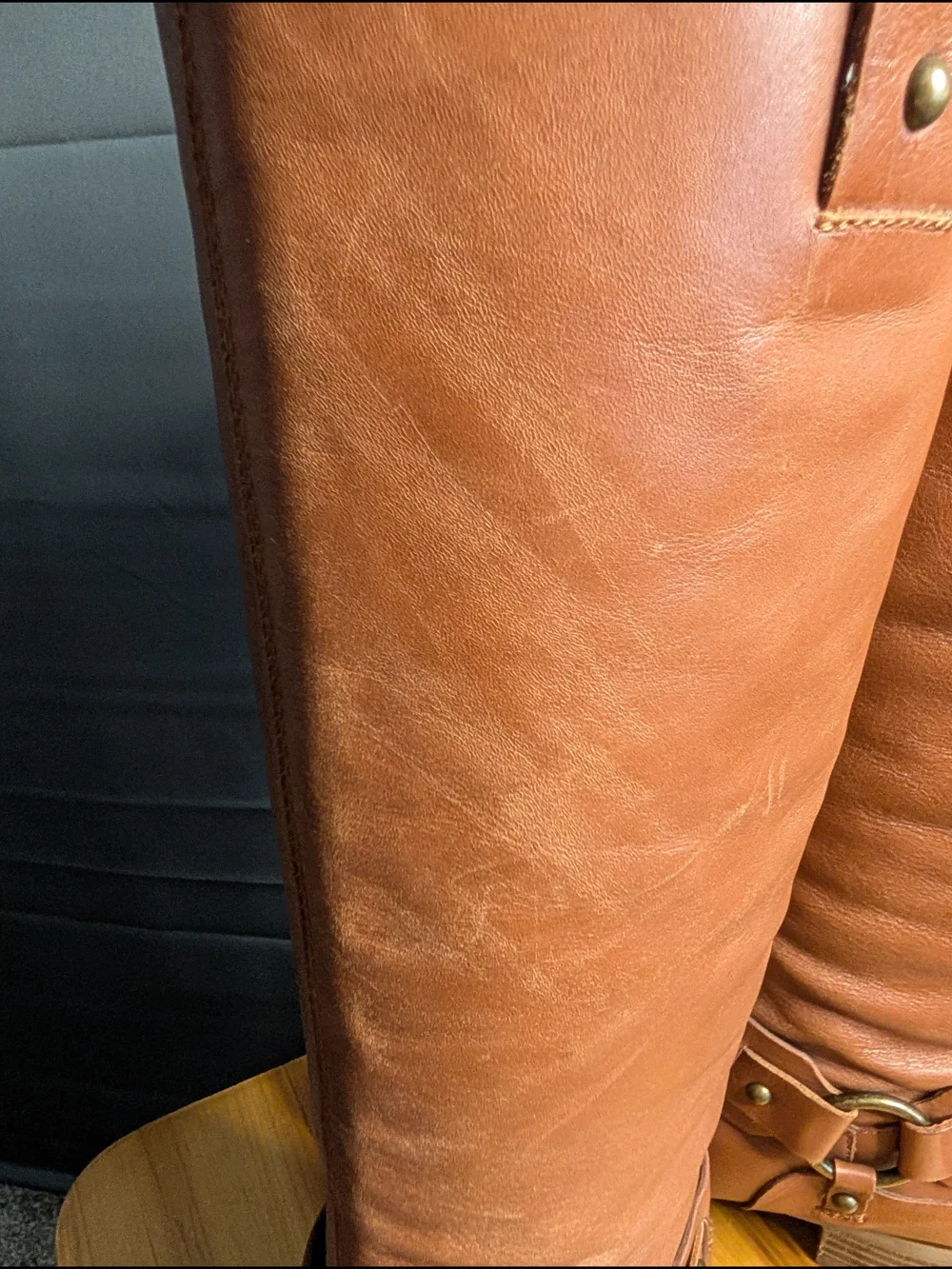 Nine West Blogger Harness Brown Cognac Tall Leather Riding Boots